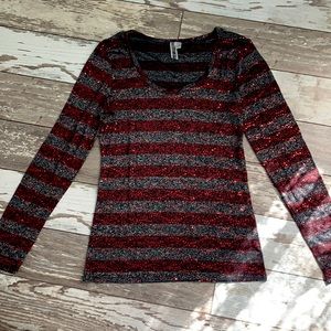 BKE red and black stripe with sparkle detail top